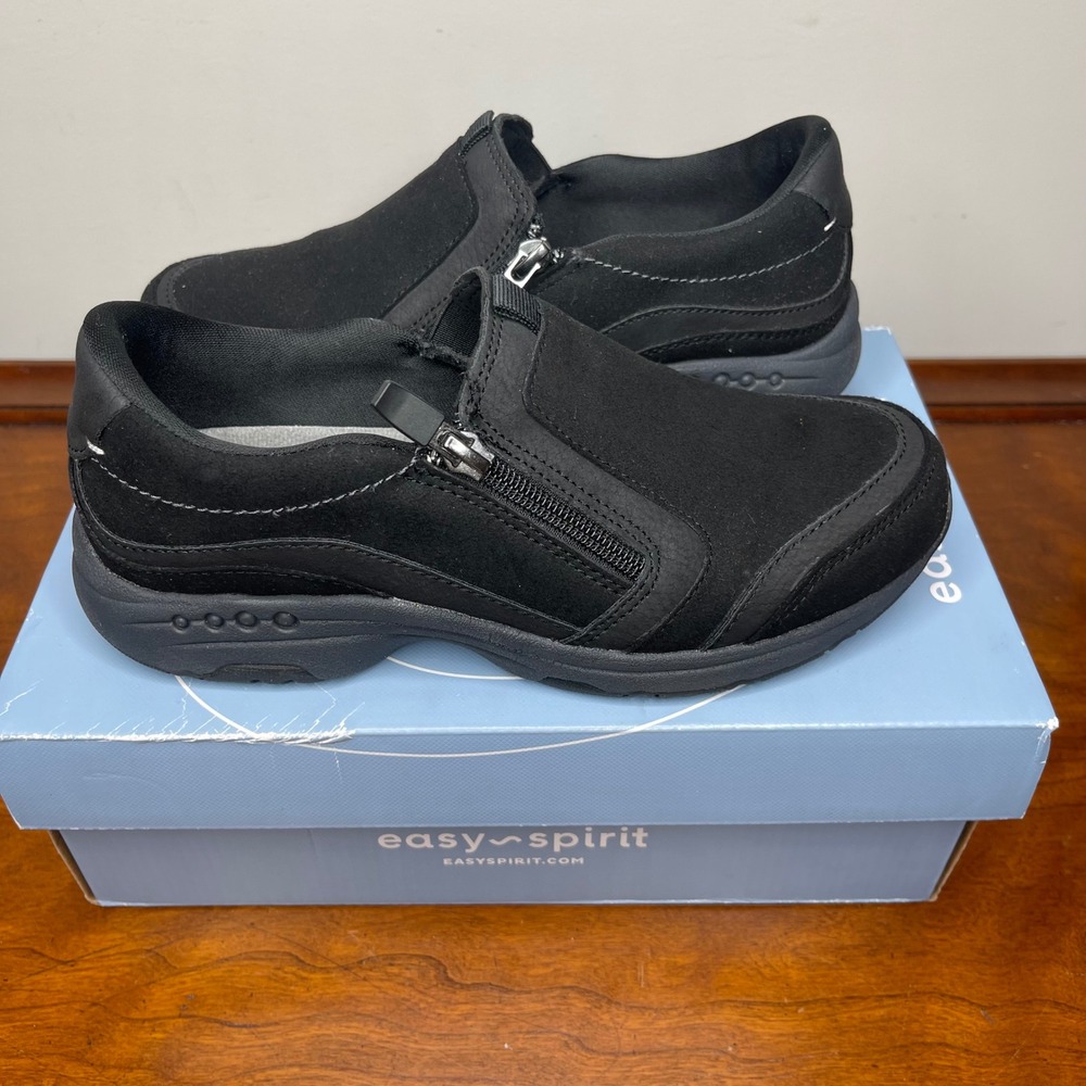 Easy Spirit Thallow 2 Womens Black Slip On Walking Shoes Side Zip Sneakers 6M